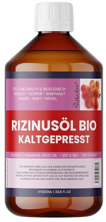 Bio-Rizinusöl 1000 ml – 100 % kaltgepresst & naturrein – Für Haare, Nägel, Wimpern & Haut – Vegan, ohne Zusatzstoffe - Nakobe