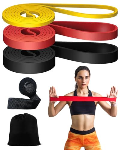 Cadeau Fête des Pères Élastique Musculation Zumhigh - Ensemble de 3 Bandes de Résistance avec Ancrage de Porte pour Entraînement Pilates, Yoga, Stretching, Rééducation Physique et Musculation