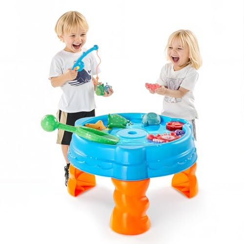 VEVOR Wassertisch, Spieltisch, Wasserspieltisch, Wasserspielset mit 9-teiligem Spielzeugzubehör, Sommer-Wasseraktivitätstisch mit Angelspielset für Jungen und Mädchen ab 3 Jahren