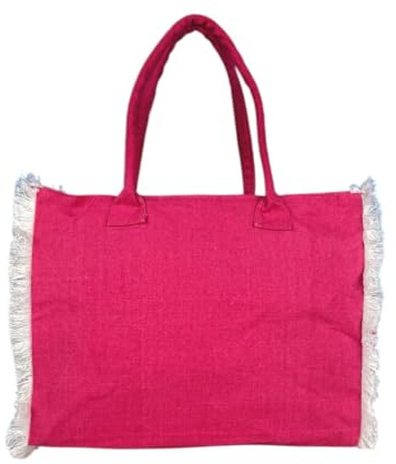 Seamar Borsa Mare Riviera Media Tinta Unita con Zip e Frange 100% Cotone Canvas 40x32x20m Borsa Spiaggia