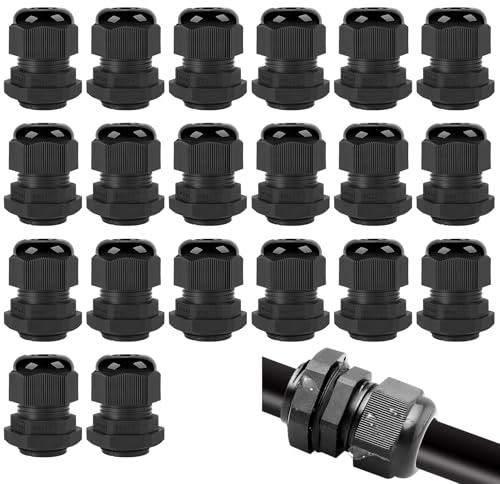 20 Pack M20 Cable Glands,IP68 Waterproof Cable Gland Kit Suitable for 6-12mm,20mm Cables Nylon Compression Glands Connectors for Electrical Junction Boxes Outdoor Enclosures Switches Panels (Black)