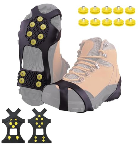 SHYSBV Spikes für Schuhe Winter, Anti Rutsch Schuhspikes mit 10 Zähne Spike | Schneeketten für Schuhe für Wander- & Bergschuhe, Eisgrödel für Wintertrekking auf Schnee & EIS