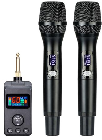 Cryfokt Double Microphone sans Fil, Système de Dynamique Portable Professionnel UHF avec Récepteur Rechargeable, Microphone sans Fil pour karaoké, Mariage, Divertissement à Domicile
