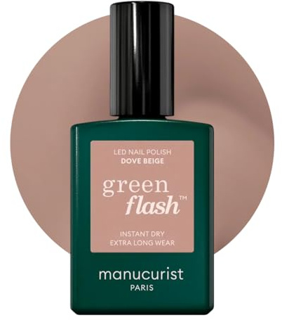 Manucurist Green Flash Dove Beige Grey Beige LED Gel Nail Polish | LED gel polish and semi-permanent nail varnish, UV nail lamp compatible. 12-free, bio-sourced, vegan, Made in France, 15 ml