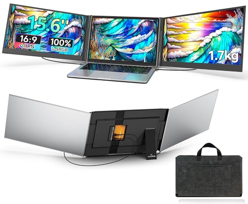 PIPOPAD Extension d'écran pour Ordinateur Portable, IPS FHD 15,6 Double Ecran PC Portable, Triple Ecran Portable avec Support et Haut-parleurs pour Windows, Mac et Android