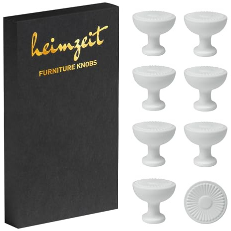 heimzeit Boutons de Meuble Sun 8 Pièces en Aluminium Blanc | Poignées de Placard Rondes de Haute Qualité pour Portes, Tiroirs et Commodes, avec Poignée à un trou et vis