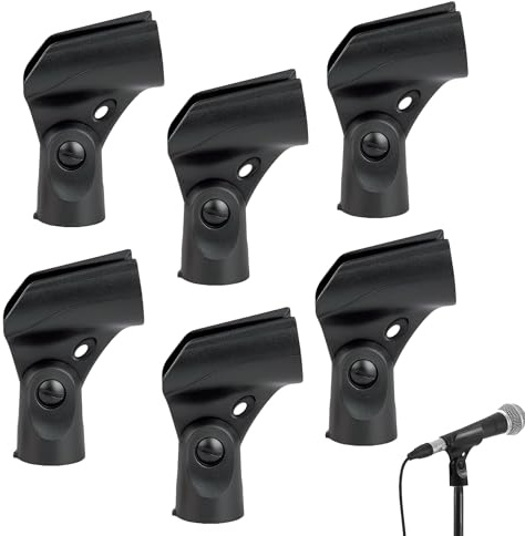 6PCS Microphone Clip Mic Holder, Black | Adjustable, 5/8 to 3/8 Screw Adapter, Universal for Stands, Wired Wireless Mic Compatible