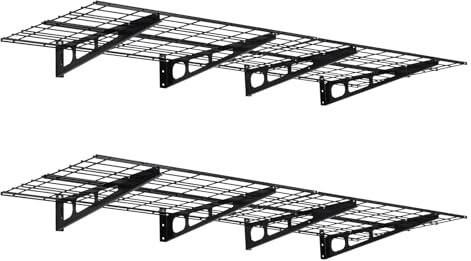 Niwugady Schwerlast Wandregal 2er Set für Garage, Metall-Gitterregal, 400 kg Tragkraft pro Regal, inkl. Haken, Schwebendes Aufbewahrungsregal für Sport- und Werkstattausrüstung, 182 x 60cm, Schwarz