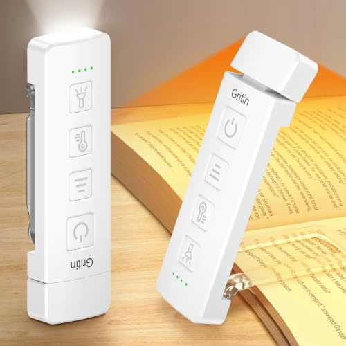 Gritin 2026 Gen 2 Rechargeable Book Light,2-in-1 Reading Light & Torch | Eye Caring 6 Color Temps,6-Level Dimmable Brightness,160 Hrs+ Runtime,Compact Portable Clip-on Book Lamp-White