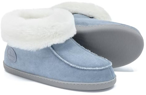 Vanuba Handgemacht Lammfell Hausschuhe Damen - Pantoffeln Damen 41 Grau/Weiß