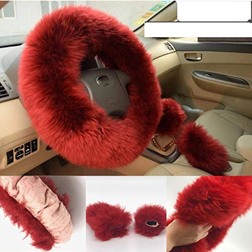 3pcs Universal Plüsch Lenkradhülle Lenkradbezug, Wolle Soft aus Australien, Lenkradabdeckung für den Winter Auto 37-39cm