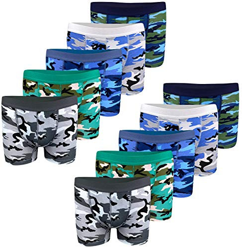 LOREZA ® 10er Set Jungen Baumwolle Boxershorts Camouflage (128-134 (8-9 Jahre), 10er Set)