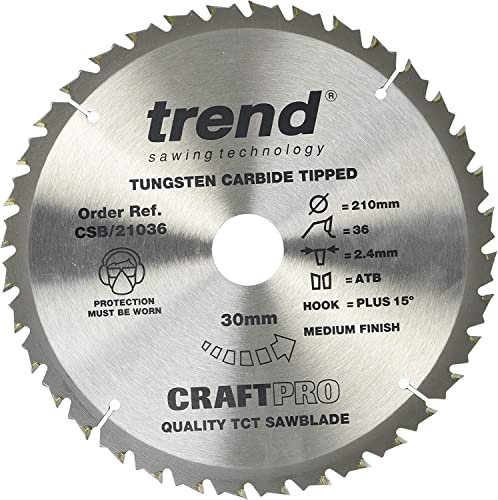 Trend CSB/21036 Craft Pro Allzweck-TCT-Kreissägeblatt, Wolframkarbid-Spitze, 210 mm x 36 Zähne x 30 mm Bohrung