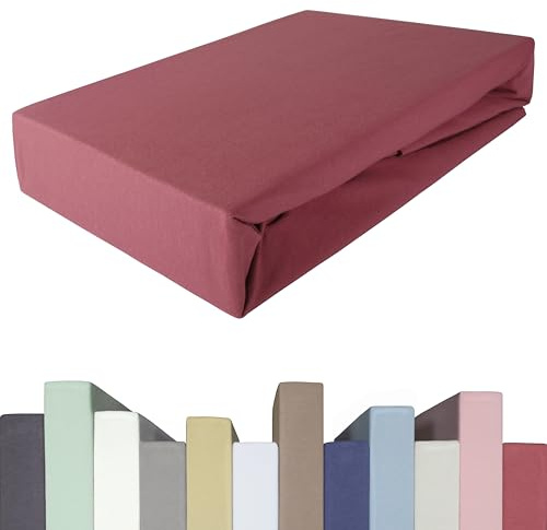 EDDA LUX Spannbettlaken für 20-40 cm hohe Matratzen, 140 x 200-220 bis 160 x 200-220 cm, Öko-Tex, Baumwolle m. 5% Elasthan, Premium Spannbetttuch für Boxspringbett, in Granatapfel