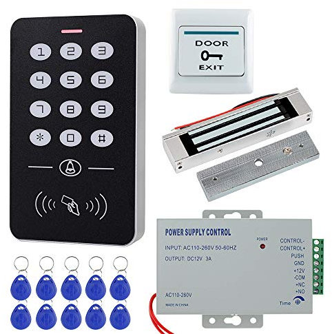 HFeng Kit Système Contrôle d'accès RFID Set Contrôleur d'accès + Serrure Magnétique électrique 180KG / 350lbs + Alimentation + 10pcs cartes porte-clés RFID pour système de sécurité de porte