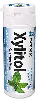 miradent Xylitol Zahnpflegekaugummi Pfefferminze Dose 30 Stück (1 x 30 g) | erfrischender Geschmack | zuckerfrei | vegan | kariespräventiv | für unterwegs