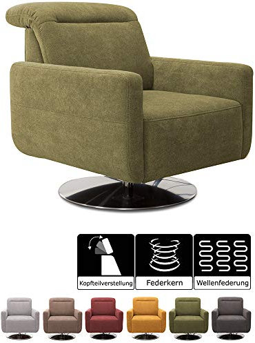 CAVADORE Sessel Gizmo / Drehsessel mit verstellbarer Kopfstütze und Federkern / 78 x 86 x 100 / Jacquard, grün
