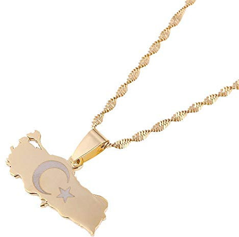YOUHU Collier De Cartes,Vintage Or Turquie Drapeau Carte Pendentif Turc Charmes Pays Chaîne Mode Turcs Bijoux Cadeaux pour Hommes Femmes