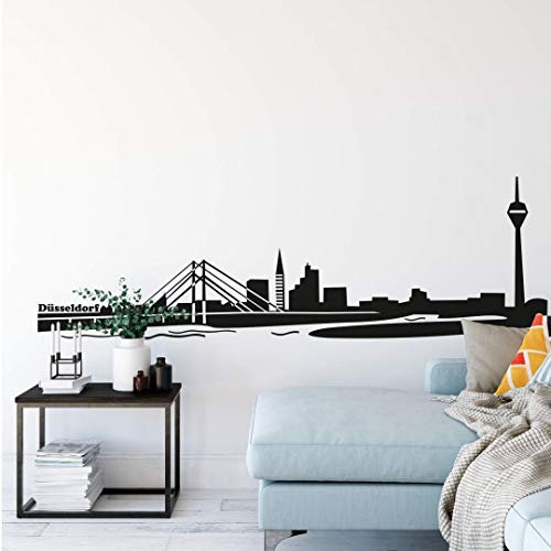 selbstklebendes Wandtattoo Düsseldorf Skyline Wandsticker selbstklebend Perle am Rhein Silhouette 80cm