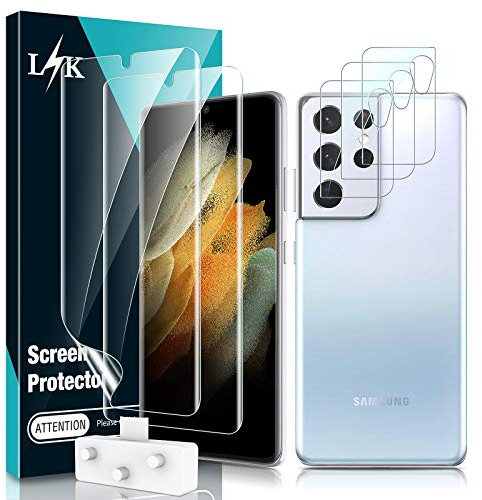 L K [2 + 3 Stück] Displayschutzfolie für Samsung Galaxy S21 Ultra 5G mit 2 Stück TPU Displayschutzfolie + 3 Stück Kamera-Schutzfolie – blasenfrei, Fingerabdruck-Halterung