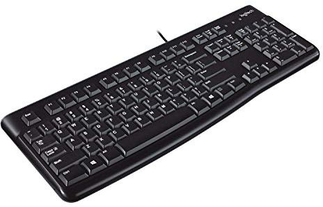 Logitech K120 Teclado con Cable para Windows, Tamaño Normal, Resistante a Líquido, Barra Espaciadora Curvada, PC/Portátil, Disposición QWERTY Español, color Negro