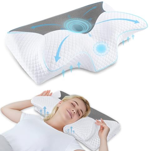 HOMCA Orthopädisches Kissen Memory Foam Nackenstützkissen Ergonomisches Kopfkissen für Seitenschläfer Rückenschläfer und Bauchschläfer, Waschbare Kisseneinzug, Grau