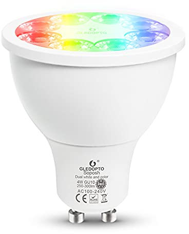 GLEDOPTO Pro Serie ZigBee Leuchtmittel E27, E14, Gu10, Mr16, Gu5.3 mit RGB-CCT Farbwechsel Warmweiß und Kaltweiß in einem für Gateways und Hubs (Gu10 4W)