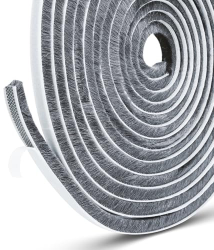 NAVK Draft Excluder Tape for Doors Windows, 5 m(L) x9 mm(W) x 9mm(T) Self-Adhesive Brush Seal Weather Strip, Draught Excluders for Sliding Doors Window and Wardrobe - Grey