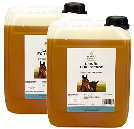 Leinöl für Pferde | stets frisch 10 Liter (2x5l) | 1. Kaltpressung | naturbelassen | mit Öko-Strom in Niedersachsen hergestellt