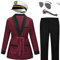Hugh Hefner Kostüm, Playboy rote Robe, Seidenhose, Hue Hefner Kapitänsmütze und Pfeife, Halloween-Kostüme, Zubehör für Herren, Größe L