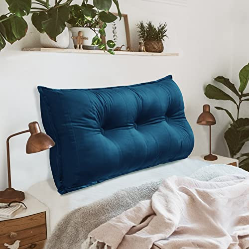 Johnear Rückenkissen für Sofa Rückenlehne Bett Lesekissen, Samt Bücherkissen Großes Lendenkissen Kopfteil Bett Kopfkissen Wandkissen Beinkissen (Dunkelblau,100x8x50cm)