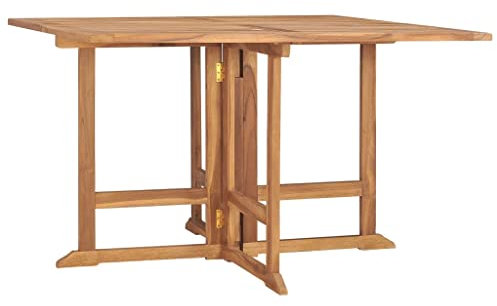 Quadratisch Balkontisch Gartentisch Beistelltisch mit Schirmloch Holz Tisch für Terrasse Balkon, witterungsbeständig, Lamellen Design, Klappbar Ø110x75 cm Massivholz Teak