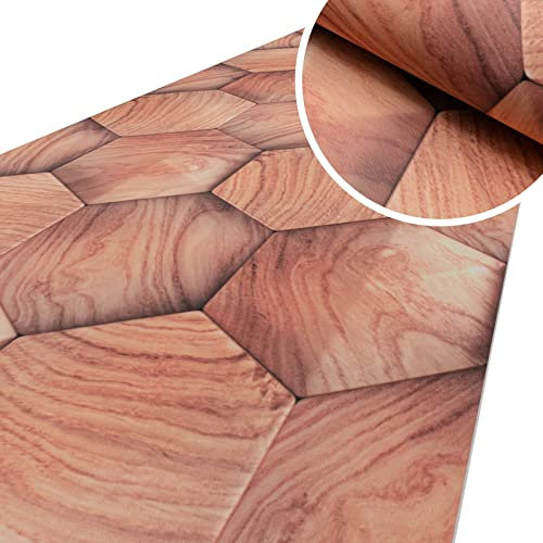 ANRO Küchenläufer Läufer Küchenteppich Flur Teppichläufer Polyester Abwaschbar Teppich Holzoptik Geometrie Beige 260x51cm
