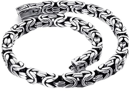 KnBoB Schmuck Herren Halskette 60 cm, Byzantinische Kette 10MM Silber Edelstahl Königskette
