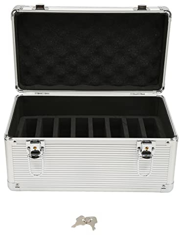 Septpenta Festplatten Schutzbox, 10 Einschübe mit 1 Werkzeugschlitz, Eva Material Gepolsterter Externer Festplatten Tragekoffer, Sicherheitsschloss Design, Sturz und Stoßfest