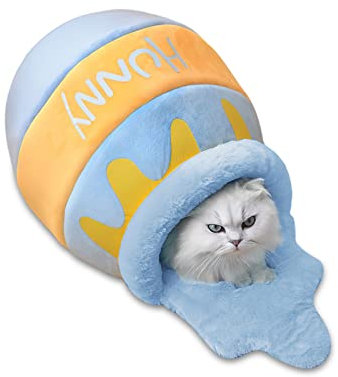 Galatée Katzenbett, Honigtopf Haustierbett, Waschbares Hundebett, Kleines Hundehöhlenbett Haustier Warmes Haus, Schlaf Verbessern, Katzenbett Mit Abnehmbarem Weichen Kissen(Blau)