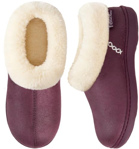EverFoams Women's Fuzzy Plush Lined Slippers Purple,Size 7-8 UK