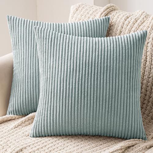 MIULEE 2er Set Kissenbezüge Kord Kissenhülle Dekorative Kissenbezug Sofakissen Couchkissen Dekokissen Zierkissenbezug Deko Kissenhülle mit Verstecktem Reißverschluss 50x50 cm Blauweiß