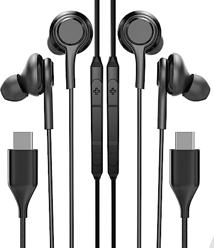 USB C Jack Headphone(2Pack)Type C Wired Earbud with Microphone Noise Cancelling Headset for Google Pixel 7 Pro compatible for Samsung Galaxy S22 S23 Ultra Note 20 Z Flip Fold A8s Android Gaming Laptop
