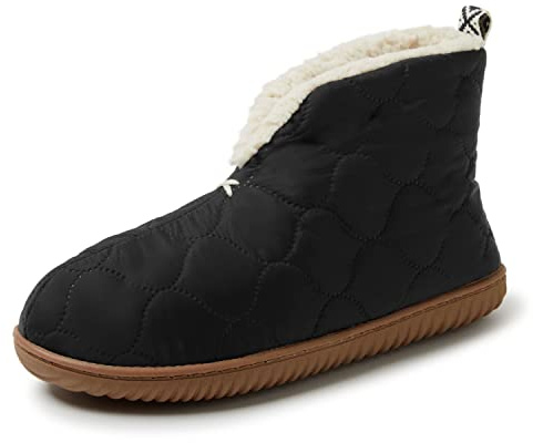 Dearfoams Men's Indoor/Outdoor Warm Up Bootie Slipper, Black, Medium