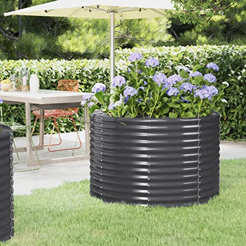 Festnight Hochbeet Metall Rund 100x100x68 cm Anthrazit Hochbeete für Garten Balkon Terrasse Pflanzkübel Verzinkt Stahl Pflanzkasten Blumenkasten Draußen Pflanzbeet Blumenbeet Gemüsebeet