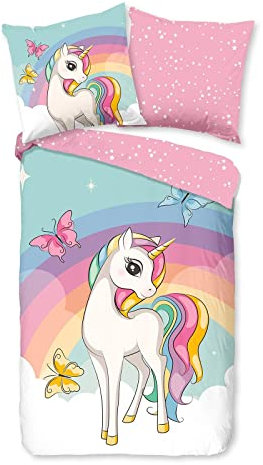 Good Morning Bettwäsche Dash Einhorn Multi 1 Bettbezug 135 x 200 cm + 1 Kissenbezug 80 x 80 cm