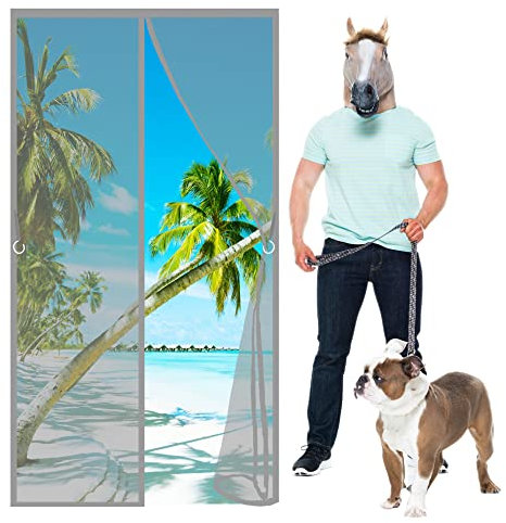 Tenda Magnetica Zanzariera Porta, 145 x 235 cm Zanzariera a Tenda, Rete SuperFine Trasparente Per Balcone e Porta Finestra, Grigio