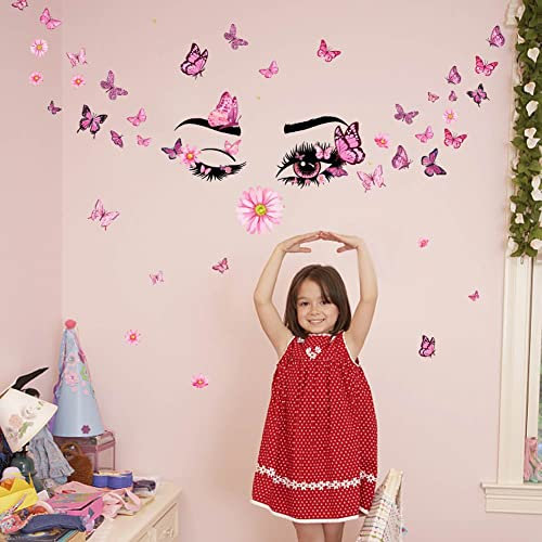 SUPERDANT Rosa Wimpern Wandaufkleber Schöne Mädchen Augen Aufkleber Wandsticker für Baby Blumendekor DIY Kunstwand Für Paare Liebhaber Schlafzimmer Wohnzimmer Dekoration