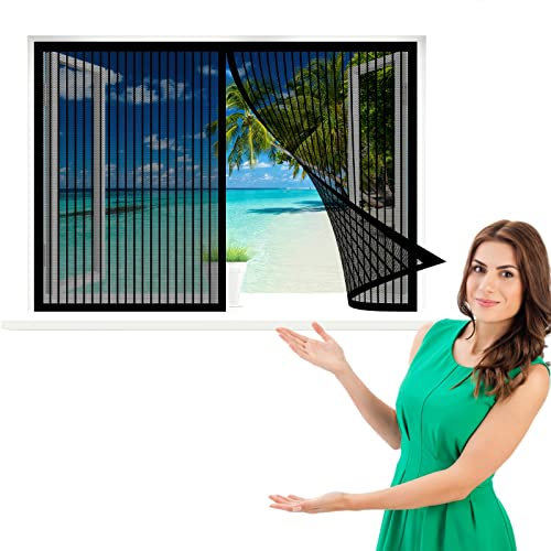 Magnetvorhang Fliegengitter, 50 x 105 cm Insektenschutz, Feines undurchdringliches Gitter, Kinderleichte Montage für Alle Arten von Fenstern, Schwarz