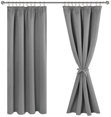 JIUZHEN Verdunklungsvorhänge Gardinen mit kräuselband Vorhang Blickdicht Vorhänge Wohnzimmer Gardinen Schlafzimmer Thermovorhang Grau H183 x B117 cm 2er Set