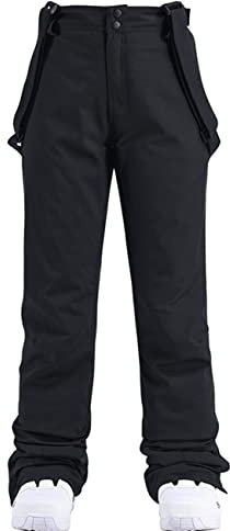 HOTIAN Damen Skihose Hosenträgerhose Snowboardhose Winter Wasserdicht Winddicht Warm Abnehmbare Hosenträger Skilanglaufhose Thermohose Wanderhose Ski Pant Black 2XL