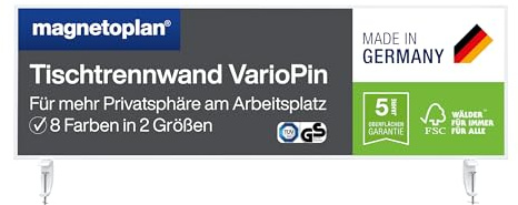 magnetoplan Tischtrennwand VarioPin, Filz Grau | BxH 1600 x 500 mm | Akustik Trennwand + Schreibtisch Trennwand für Büro + Klassenzimmer | Ideal für Team-Arbeitsplätze + Open Space-Büro-Bürokonzepte