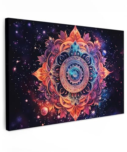 MuchoWow© Leinwände 90x60 cm Wall Decoration Bilder Schlafzimmer Deko Pictures Canvas Painting Wanddekoration Wohnzimmer Mandala - Galaxie - Farben