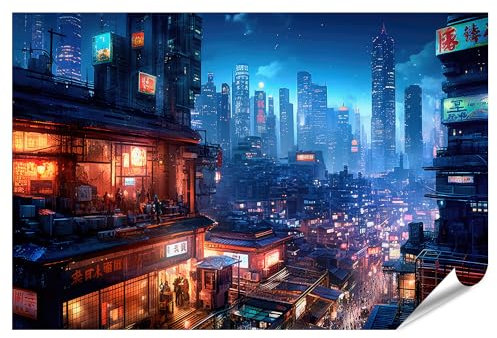 islandburner XXL Bild Poster Konzept Lovely Anime Cyberpunk Stadt Digitales Gemälde Nacht Premium Bilder Fotodruck